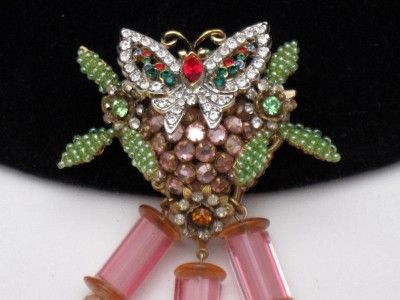 Vintage STANLEY HAGLER Brooch Pin Figural Butterfly Beads Rhinestone 