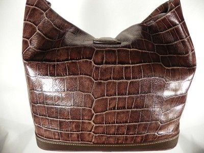 Dooney & Bourke Croco Embossed Leather Logo Lock Hobo Handbag~Taupe 