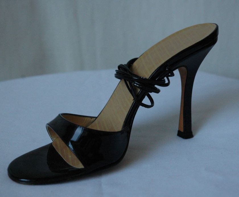 JIMMY CHOO Black Patent Ankle Tie Sandal Heel Pump 6 36  