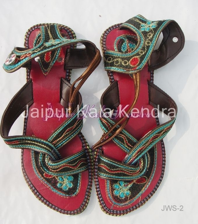  Jaipuri Embroidery Handmade Womens Ladies Indian Sandals Flats Shoe