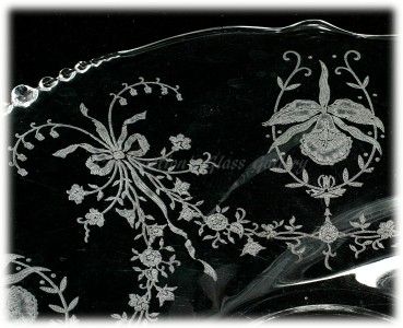 Heisey Orchid Etched Platter Elegant Glass Serving Plate Large Vintage 