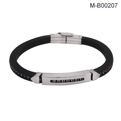 TWO) Stainless Steel Mens Rubber & Bead 8.5 Bracelet  