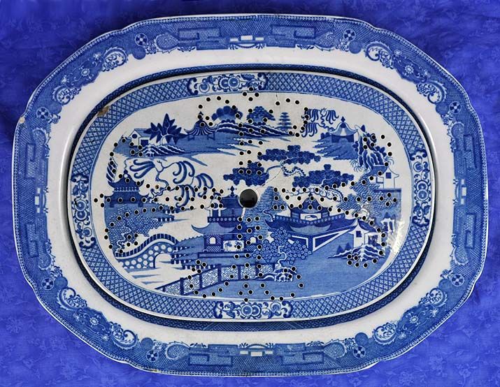 Antique English Blue Willow Fish Platter & Mazarine  