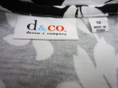 NWT Denim & Co. Sz 1X 2X 3X Black or Blue V neck Floral Print Knit 