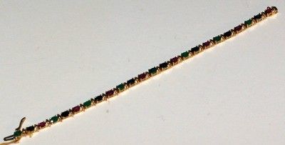 Ruby Emerald & Saphire 14K GOLD Tennis Bracelet NEW  