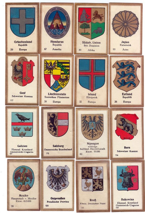 30 1930 Coats of Arms Cards JAPAN GREECE LIECHTENSTEIN  