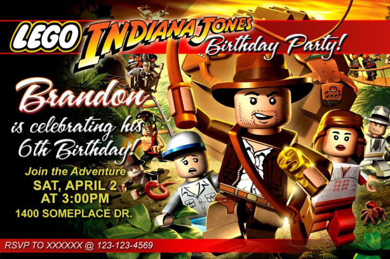 LEGO INDIANA JONES BIRTHDAY INVITATIONS INVITES  