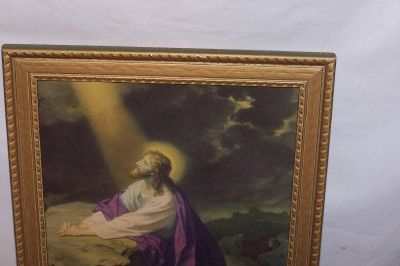 Vtg Jesus Looking Up Picture Print Lambert Frame & Pic  