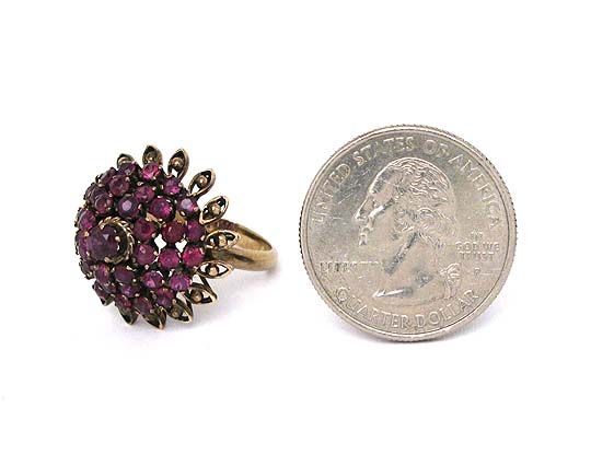 STYLISH VINTAGE 14K YELLOW GOLD & RUBIES HAREM STYLE TOP RING