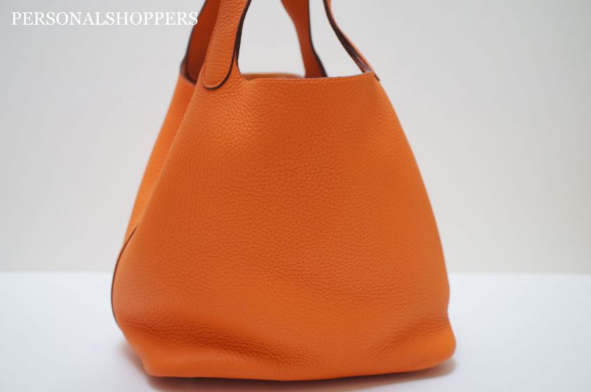 TRES CHIC HERMES ORANGE TOGO LEATHER PICOTIN PALADIUM HARDWARE BAG 