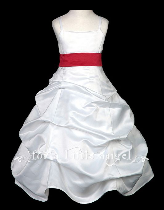 SATIN FLOWER GIRL DRESS with RED PINK BLACK LILAC SASH  