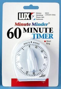 WHITE KITCHEN TIMER   60 MINUTE   SHORT RING CHIME  