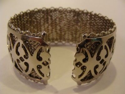 Vintage Silvertone BRACELET Pierced Design & Mesh  