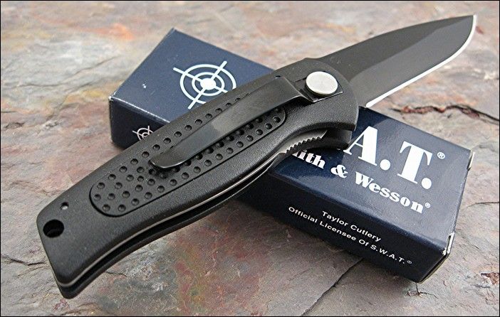 Smith & Wesson S.W.A.T. Black Teflon Tactical Drop Point SWAT Knife 