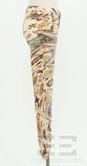 Roberto Cavalli Tan Brown & Pink Tribal Print Denim Straight Leg Jeans 