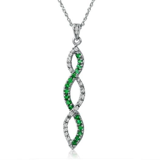 10K White Gold Emerald and Diamond Infinity Pendant 1/4ct tw  