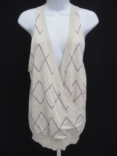 NWT LUX Cream Purple Argyle Sweater Sz M  