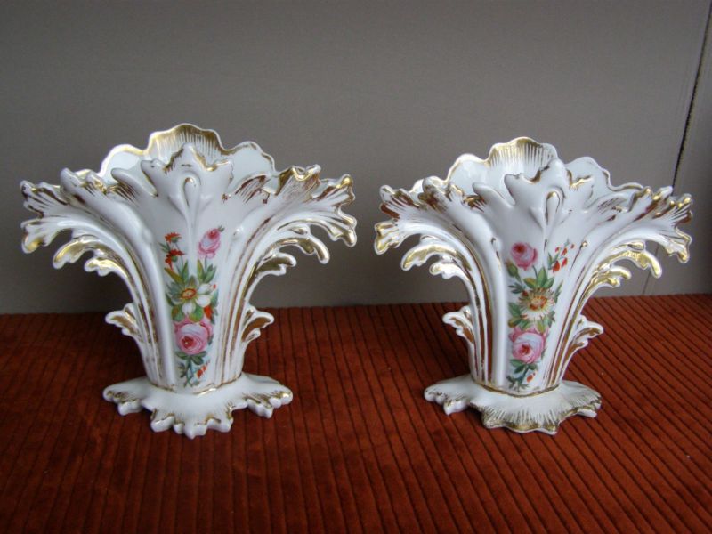 Pair of Antique Hand Painted Paris Porcelain Vases 1880  