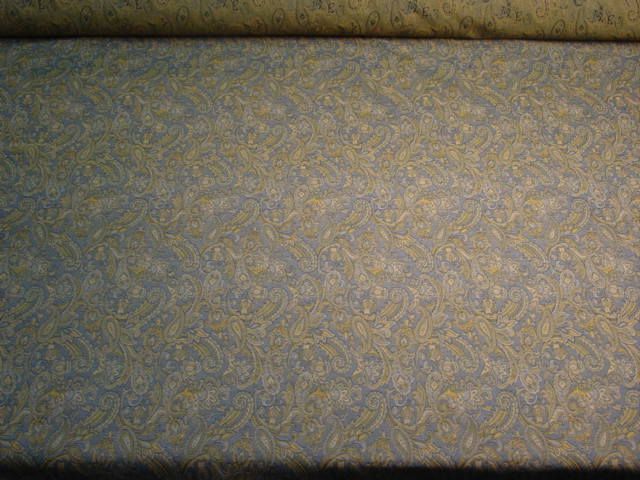 March Steel Blue Gold Green Upholstery Fabric bty  