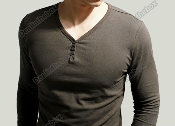 Slim Fits Mens Comfort Lycra Deep V Neck Long Sleeves T Shirt Tunic 