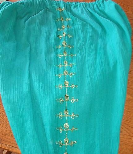 Vintage Green Gauze Gold Embroidered Harem Pants  