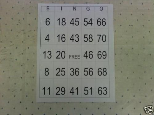 100 FULL SHEET LARGE# BINGO CARDS  FOR BLIND OR IMPARED  