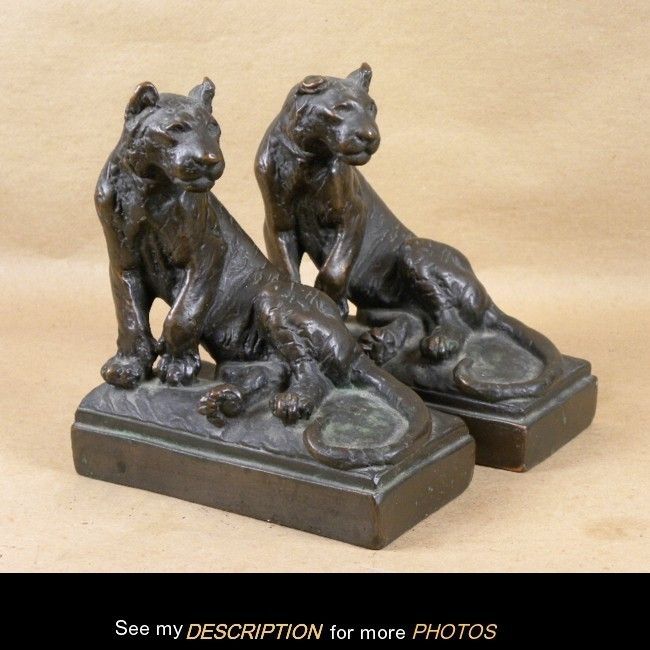 Vintage Pompeian Bronze BOOKENDS herzel TIGER  