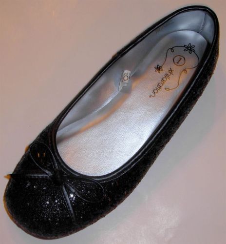 GIRLS SPARKLE BLACK DRESS SHOES 4.5 flats free ship  