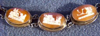 ANTIQUE RARE SILVER LANDSCAPE FIRURAL 6 CAMEO BRACELET  