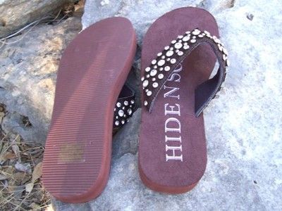 HIDE N SOLE FLIP FLOPS Western Bling RHINESTONE Brown  