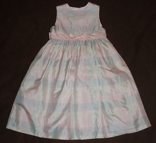 Girls Silk Pink Green Check Fancy Easter Party Dress 6x  