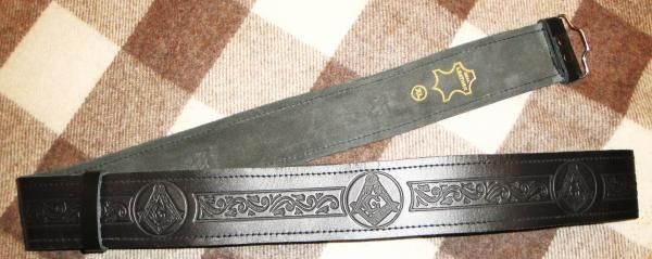 SCOTTISH KILT BELT BLACK MASONIC EMBOSSED SIZE S XL  