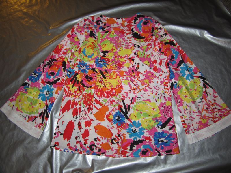   PRINT BLOUSE Tunic Top White Multi Cotton Shirt Size LARGE  