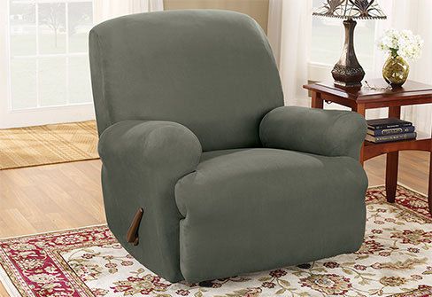 Sure Fit Stretch Suede Recliner Slipcover   Dark Green 047293376009 