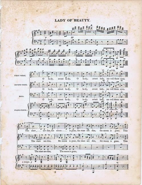 Lady of Beauty, antique sheet music, 1840s  