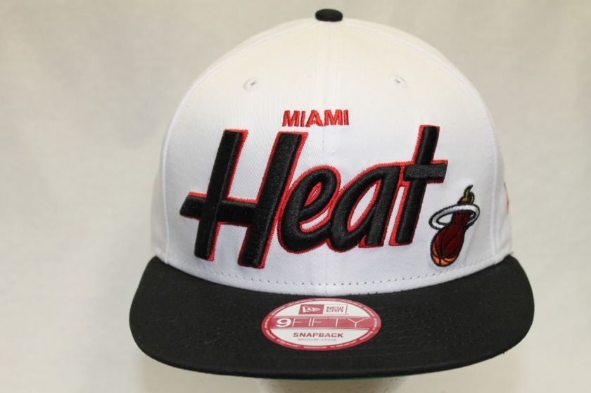 MIAMI HEAT NBA NEW ERA 9FIFTY SNAPBACK HAT CAP SCRIPT P6 WHITE  