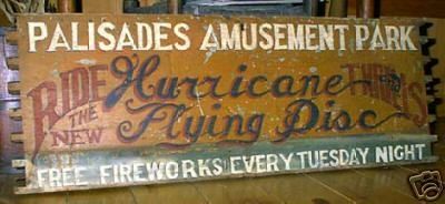 Palisades Amusement Park wooden sign by Folk Artist Charles Jerred 