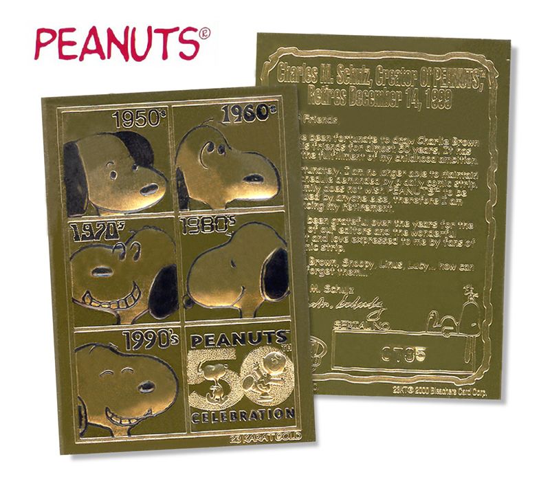 SNOOPY PEANUTS 50th Anniversary Licensed 23K GOLD Card HTF  