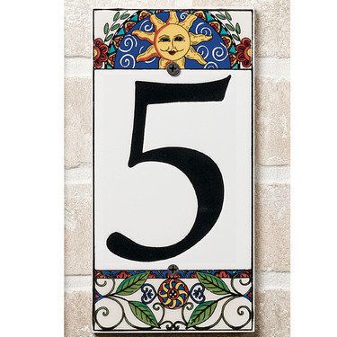 Ceramic Tile House Numbers Number 5 Sun Design  