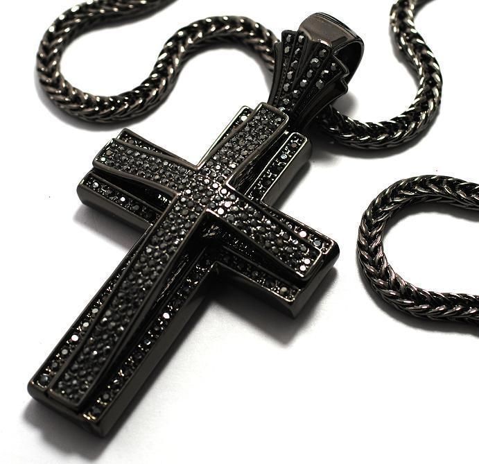 ICED OUT BLACK CZ CROSS PENDANT & 36 FRANCO CHAIN  