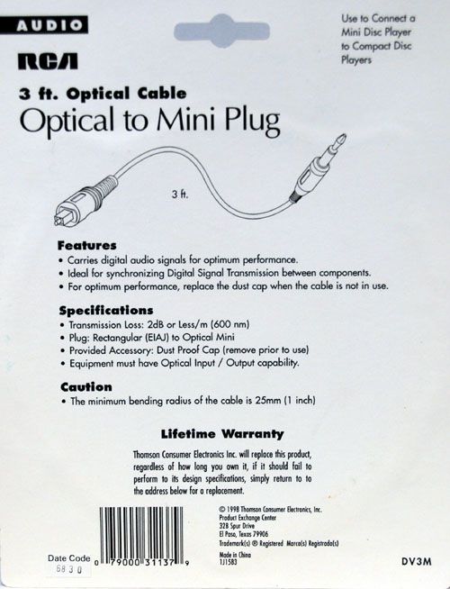 Use to connect a Mini Disc Player to Compact Disc Players.