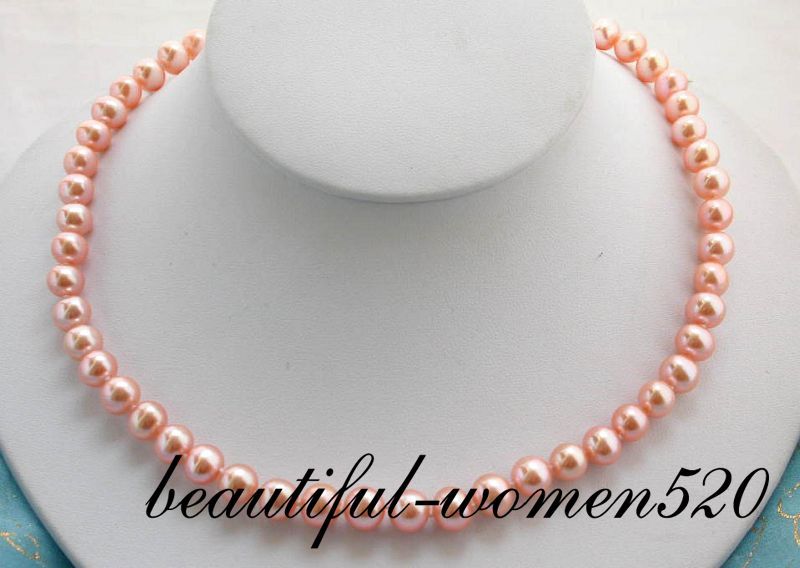 AAA++ 17 9mm pink round freshwater pearl necklace 14k  