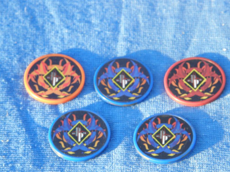 NICE PP CASINO POKER CHIPS METAL CORE 5 USED CHIPS  