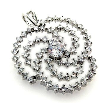 LARGER 4.20ctTW Signity cz Openwork Flower Pendant NECKLACE Rhodium 