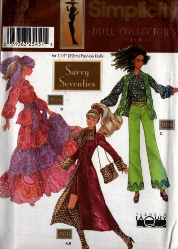 Sewing Pattern Barbie 70s Doll Clothes Simplicity 9975 on PopScreen