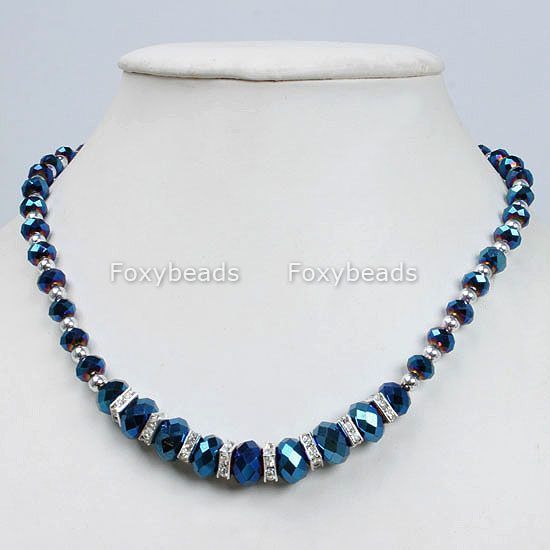 19L Dark Blue CRYSTAL GLASS Faceted Abacus Necklace  