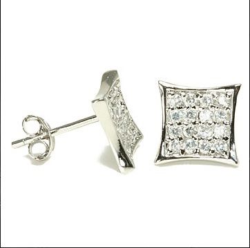 Kite Men Stud Earrings in Sterling Silver CZ 7mm 9mm 11  