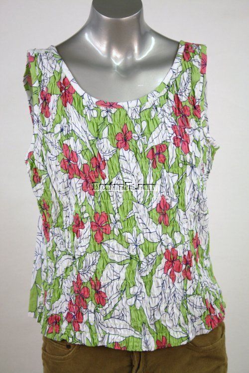 CAPPAGALLO SMOCKED GREEN/PINK FLORAL TANK TOP M  