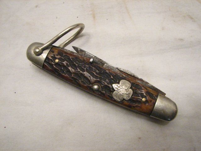 VINTAGE ULSTER GIRL SCOUT 4 BLADE POCKET KNIFE BONE  