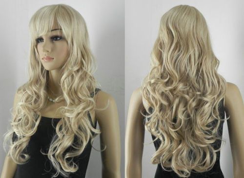   wave long curly womens synthetic hair wig + weaving cap  